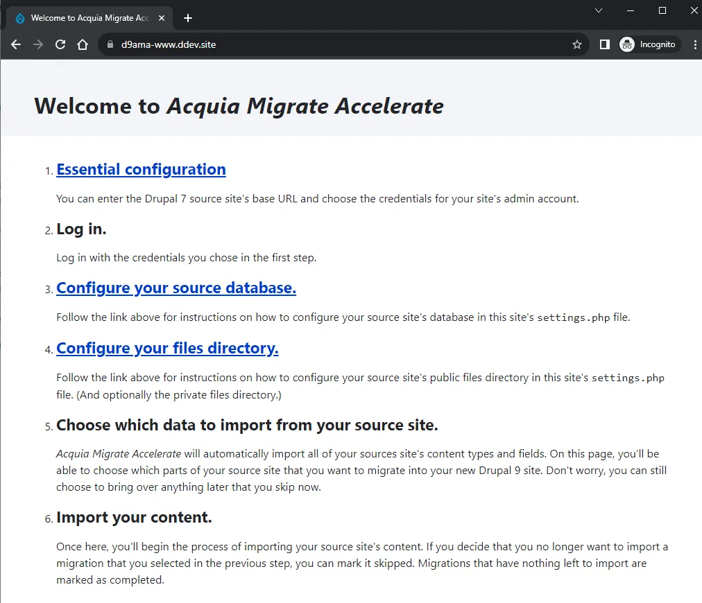 Acquia Migrate: Accelerate (AM) Ready For Configuration! 
